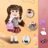 New 7.5 Inch Doll 13 Movable Joints Brown 3D Big Eyes Fashion School Uniform and Wedding Dress Best Birthday Gift for Kids