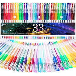 Gel Pens, 33 Color Gel Pen Fine Point Colored Pen Set with 40% More Ink for Adult Coloring Books, Drawing, Doodling, Scrapbooks Journaling