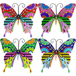 ZYP 4 Pack Metal Butterfly Wall Art Decor, 3D Butterflies Sculpture Hanging Decorations for Garden, Yard, Balcony, Living Room, Bedroom