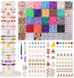 Bracelet Making Kit 6000+ Pcs, Clay Beads for Jewelry Making DIY, Heishi Flat Round Polymer Letter Spacer Bead Kits with Cute Pendant Charms and Elastic Strings Gifts for Girls, Kids & Adults