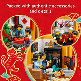 LEGO Lunar New Year Traditions 80108 Building Kit; Gift Toy for Kids Aged 8 and Up; Building Set Featuring 6 Festive Scenes and 12 Minifigures, Including The God of Wealth (1,066 Pieces)