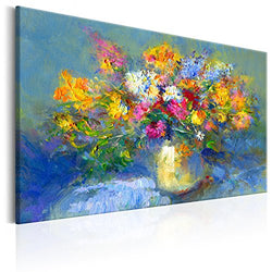 artgeist Hand Painted Canvas Wall Art Flowers 23.6” x 15.7” 1 pcs Picture Image Artwork Modern Contemporary Framed Art Home Office Decoration Blue Yellow b-B-0102-b-a