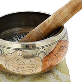 5.5 Inches Hand Painted Metal Tibetan Buddhist Singing Bowl Musical Instrument for Meditation with Stick and Cushion