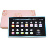 Crystal Glass Dip Pen Ink Set-Dip Pen with 12 Color Ink Bottles for Art, Writing, Drawing, Calligraphy, Great for Gift Giving.