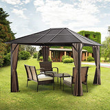 Pamapic 10'x12' Patio Gazebo Canopy Iron Hardtop Gazebos with Mosquito Net and Curtains, Outdoor Gazebos with Aluminum Frame for Garden, Courtyard, Lawn (Brown