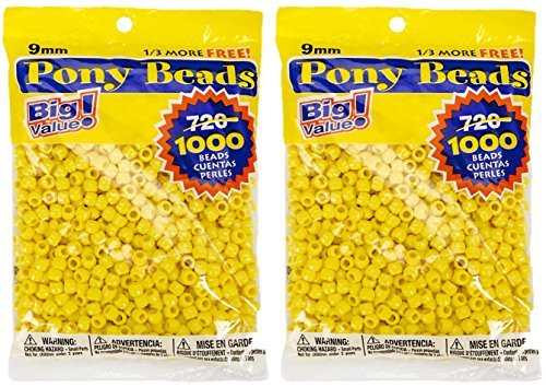 Darice 06121-2-06 1000 Count Pony Beads, 9mm, Opaque Lemon (2 pack)