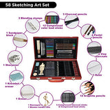 Professional Art Kit Drawing and Sketching Set 58-Piece Colored Pencils, Art Kit for Kids, Teens and Adults/Gift by LUCKY CROWN Wooden Box Set