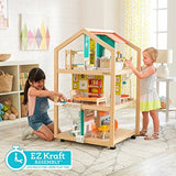 KidKraft So Stylish Mansion Wooden Mid-Century Dollhouse with EZ Kraft Assembly, Open-Concept, Wheeled Base and 42 Accessories ,Gift for Ages 3+