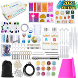 XEVFITN Epoxy Resin Molds Jewelry Making Kit For Beginners, Silicone Casting Molds For Keychain Pendant Crafts Bracelet Making Set Contains Molds, Epoxy Resin, Silicone Mat, Glitter Sequins, Tools Set