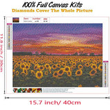 DIY 5D Diamond Painting Kits for Adults, Full Drill Crystal Gem Art Paintings Tools, by Number Embroidery HD Canvas Dots Diamond Art Craft kit Gift for New Home Wall Decor, Sunflower Landscape 16x12in