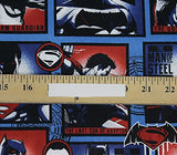 100% Cotton Fabric Quilt Prints DC Comics Superman Block Edition Red and Blue Licensed Sold By