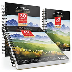 ARTEZA 5.5x8.5” Watercolor Pad, Pack of 3, 90 Sheets (140lb/300gsm), 30 Sheets Each, Spiral Bound