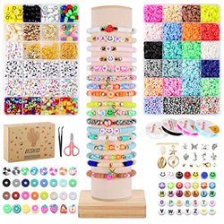 Clay Beads Bracelet Making Kit - DISHIO 6100Pcs 2 Boxes Polymer Clay Beads for Jewelry Making - 24 Colors Jewelry Bracelet Beads with Letter Beads, DIY Bracelet Making Kit with Gift Pack