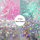 Lifextol 4Pack 40g Heart Shaped Glitter Flakes Mylar Iridescent Pink Makeup Nail Glitter Sequins Set Festival Body Craft Resin Supplies (Heart)