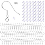 100 PCS/50 Pairs 925 Sterling Silver Earring Hooks Fish Hook Ear Wires French Wire Hooks Hypo-allergenic Jewelry Findings Earring Parts DIY Making With 100 PCS Clear Rubber Earring Safety Backs