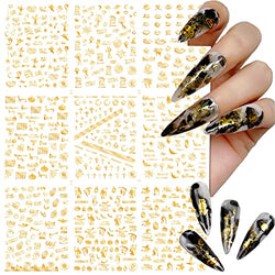 Eseres 9Pcs Halloween Nail Art Stickers Self-Adhesive Gold Nail Stickers for Women Manicure 3D Letters Nail Decals Designs for Halloween