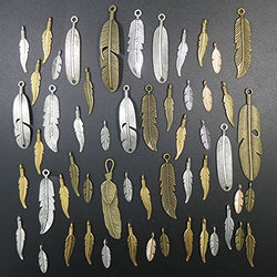 40pcs Mixed Antique Bronze/Antique Silver Feather Charms Pendants Jewelry Making Accessories DIY