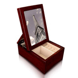 Ikee Design Wooden Glossy Rosewood Musical Jewelry Box with Fold-up 4x6 Photo Frame