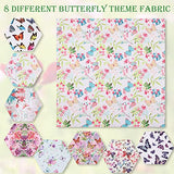 8 Sheets Butterfly Fabric Butterfly Flowers Leaves Pattern Printed Fabric Butterfly Flowers Pattern Sewing Quilting Fat Quarter Bundles for Pillow Cover DIY Crafting Patchwork (10 x 10 Inch)