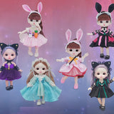 6.3 Inch Doll Fashion Clothes 13 Moveable Joint Dolls Cute Face Toy Little Girl Dress Up Toy for Girls Gift