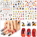 28 Sheets Halloween Nail Design Stickers Water Transfer Watermark Stickers Self-Adhesive Fluorescent Nail Decals Stickers Manicure Stickers DIY Nail Design Stencil for Women Girls Nail Decorations