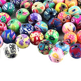 WXBOOM 100pcs Assorted Handmade Colorful Pattern Beads Fimo Polymer Clay Round Spacer Bulk Beads