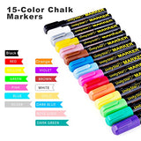 Chalk Markers, UnityStar 15 Pack Bistro Chalkboard Markers with Reversible Bullet and Chisel Fine Tip, Erasable Ink & 40 Chalkboard Labels for Kids Classroom White Boards Art Menu