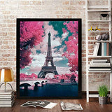 Pink Paris 5D Diamond Painting Numbers Kit for Adults Beginners, Paint Round Diamond Beads Eiffel Tower Full Drill Canvas Supply, DIY Diamond Craft Gift Picture Handicraft Home Wall Decors 12"×16"
