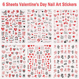 Valentines Day Nail Art Stickers 3D Valentines Nail Decals Self-Adhesive Metallic Black Red Laser Rose Lovers Lip English Letter Love Heart Nail Stickers for Women Girls Kids DIY Nail Decoration