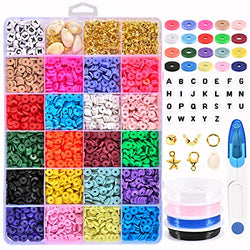 Marksle Polymer Clay Beads For Bracelets Making – 4500 Pcs Clay Bead Kit with 6mm Beads, Elastic Cords, Square and Letter Beads, Rings – Clay Beads Kit for Jewelry Making & Arts - Ideal Christmas Gift