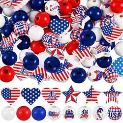 200 Pieces July 4th Patriotic Wood Beads, Independence Day Wood Beads, Round Patriotic Wooden Beads, 16mm America Flag Spacer Beads for Independence Day DIY Crafts Jewelry Garland Making