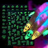 Halloween Nail Art Stickers, Luminous Nail Art Design Holographic 3D Self-Adhesive Nail Decals, Day of The Dead Skull Witch Pumpkin Ghost Gross Eye Spider Nails Sticker for Women Girls Kids(8 Sheets)