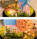 Flever Dollhouse Miniature DIY House Kit Creative Room with Furniture and Glass Cover for Romantic Artwork Gift(Promise of Cherry Blossom)