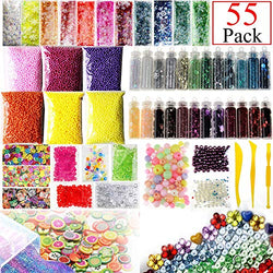 Slime Supplies Kit, 55 Pack Slime Beads Charms, Include Fishbowl beads, Foam Balls, Glitter Jars,