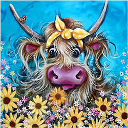 Diamond Painting Kits for Adults Full Drill Cow Anime Diamond Art Kits for Kids DIY Square Diamond Dotz Kits Diamond Dots for Adults Diamond Art Club Home Wall Decor -YNC-014 (Blue-Cow)