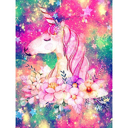 White Horse Diamond Painting for Adults Kids DIY 5D Diamond Art Kits 12''W x 16''H The Starry Sky Flowers Full Round Drill Crystal Rhinestone Embroidery Gem Art Home Wall Decor Gift (Without Frame)
