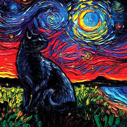 Diamondouble Diamond Painting Kits for Adults, DIY Full Round Drill with AB Drills Diamond Art Starry Night Cat Diamond Painting Cat Crafts for Family Relaxation & Wall Decor