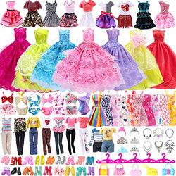 65 PCS Clothes and Accessories for Barbie 11.5 inch Doll Clothes Including 5 Wedding Gown Dresses 10 Slip Dress 2 Fashion Dresses 2 Tops 2 Pants 2 Bikini 20 Shoes 22 Accessories for 11.5 Inch Dolls