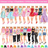 Miunana Lot 34 pcs Random Doll Clothes Shoes Set for 11.5 inch Doll, Includ 10 Ken Boy Clothes + 5 Girl Clothes + 5 Girl Fashion Skirts + 4 Pairs of Ken Boy Shoes + 10 Pairs of Girl Doll Shoes