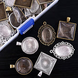 Glarks 72-Pieces Round & Oval & Square Pendant Trays with Glass Cabochon Dome Tiles Clear Cameo for