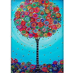 MXJSUA DIY 5D Special Shape Diamond Painting by Number Kit Crystal Rhinestone Round Drill Picture Art Craft Home Wall Decor 12x16In Flowers Tree