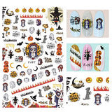9 Sheets Halloween Nail Art Stickers Decals Self-Adhesive Pegatinas Uñas Spider Web Pumpkin Skull Bat Ghost Witch Cute Kids Nail Supplies Nail Art Design Decoration Accessories