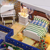 Egemoy Cute and Romantic Dollhouse Miniature DIY House Kit 1:24 Scale Creative Room with Dust Proof Cover and Music Movement for Birthday Anniversary Valentine's Day Christmas(Blue Christmas)