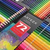 ARTEZA Professional Watercolor Pencils, Set of 72, Multi Colored Art Drawing Pencils in Bright