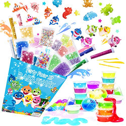 Slime Kit - Slime Supplies Slime Making Kit for Girls Boys, Kids Art Craft, Crystal Clear Slime, Glitter,Shark Slime Charms, Fruit Slices, Fishbowl Beads Girls Toys Gifts for Kids Age 6+ Year Old