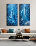 JELRINR Contemporary 3D Abstract Oil Painting On Canvas Blue ocean whale Abstract Art paintings Hand painted Acrylic paintings Ready to Hang for Living Room Bedroom Home Decorations Modern Stretched and Framed 24x48inch