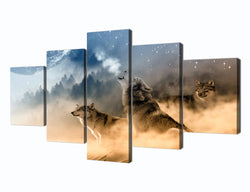Yatsen Bridge Wolf Painting on Canvas 5 Piece Modern Landscape, Posters and Prints Wolves Pictures Wall Art for Living Room Home Decor Wooden Framed Stretched Ready to Hang