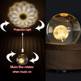 Amperer 3D Crystal Ball Music Box Dandelion Luminous Rotating Musical Box with Projection LED Light and Wood Base Best Gift for Birthday Christmas (6# Dandelion)