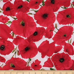 Telio Bloom Stretch Cotton Sateen Poppy Fabric, Red, Fabric By The Yard
