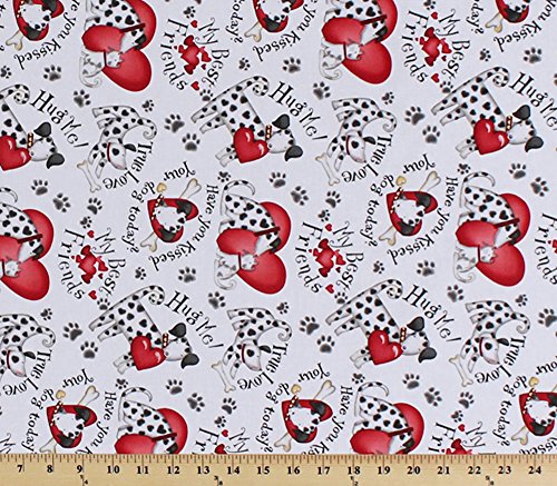 Cotton Dalmatians Dogs Puppies Puppy Love Hearts Phrases Words Paws Pawprints Animals Pets White